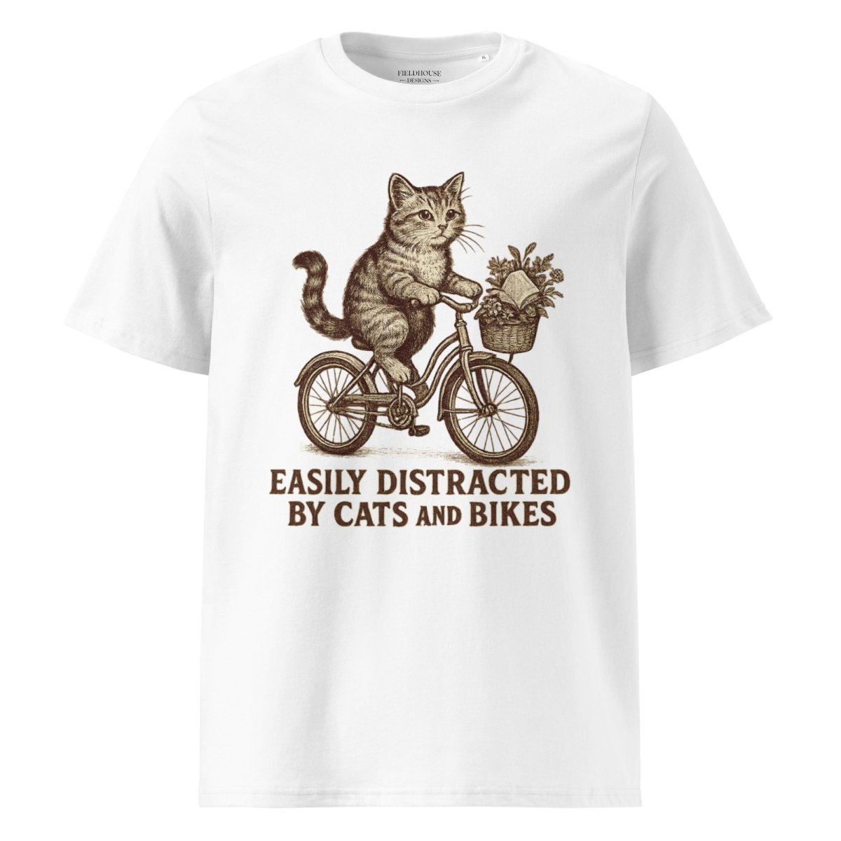 Organic Cotton Graphic Tee - “Easily Distracted by Cats and Bikes”