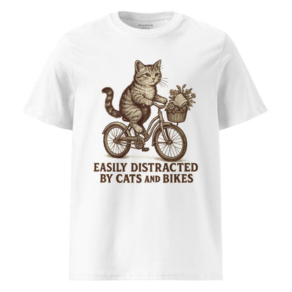 Organic Cotton Graphic Tee - “Easily Distracted by Cats and Bikes”