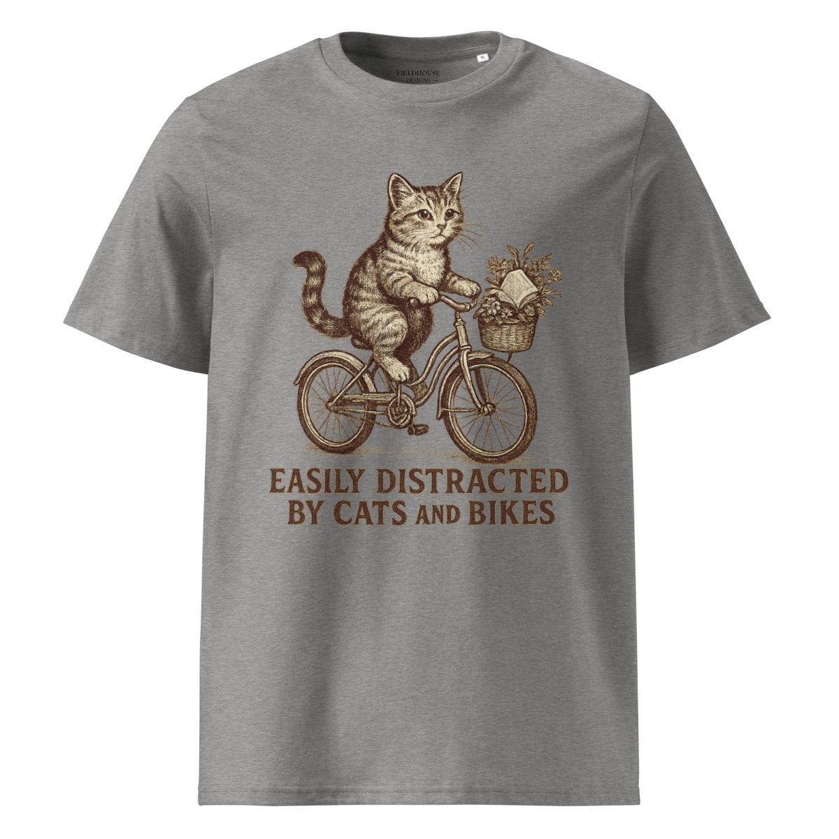 Organic Cotton Graphic Tee - “Easily Distracted by Cats and Bikes”