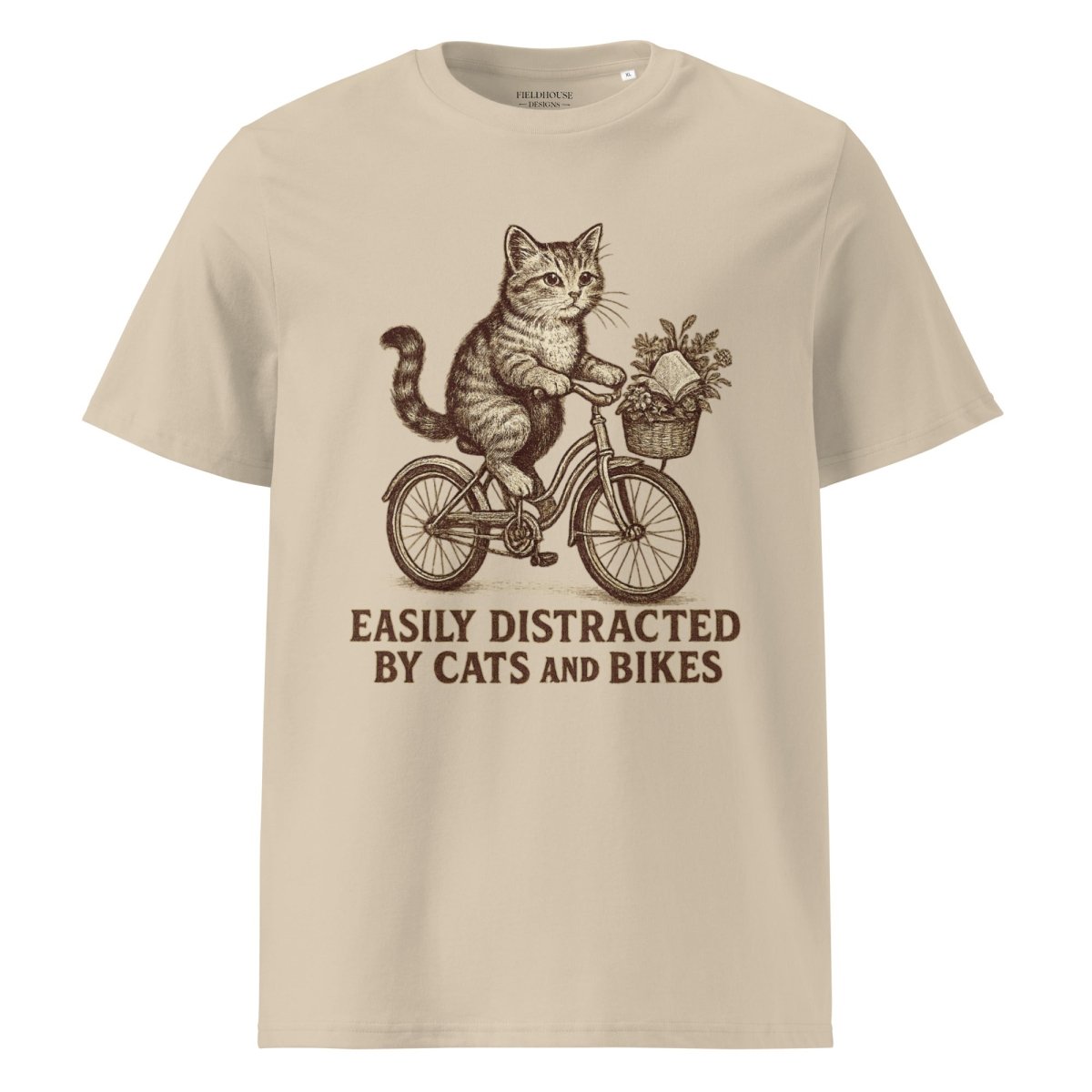 Organic Cotton Graphic Tee - “Easily Distracted by Cats and Bikes”