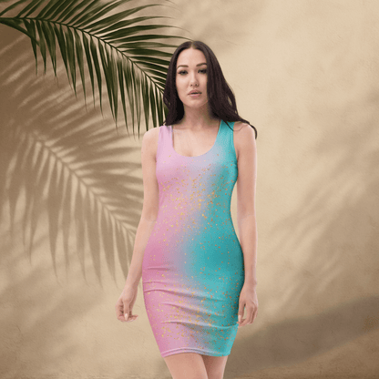 Pastel Dream Bodycon Dress | Cotton Candy Ombre with Gold Glitter Vibes - Bodycon Dress