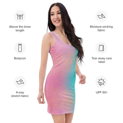 Pastel Dream Bodycon Dress | Cotton Candy Ombre with Gold Glitter Vibes - Bodycon Dress