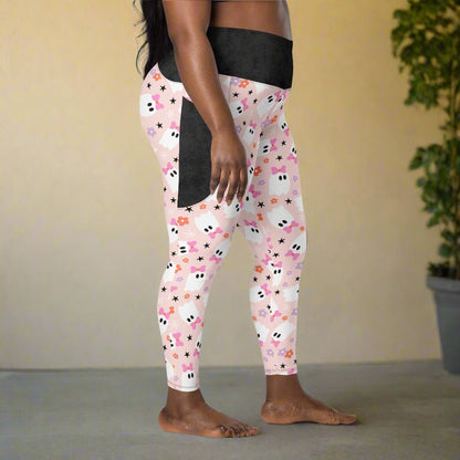 Leggings with a cute ghost pattern on a neutral backgrounds