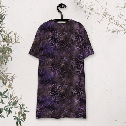 Purple Animal Print T-Shirt Dress – Oversized Snake & Leopard Mix for Bold Streetwear