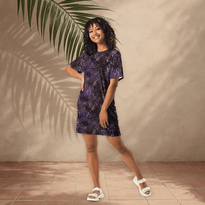 Purple Animal Print T-Shirt Dress – Oversized Snake & Leopard Mix for Bold Streetwear