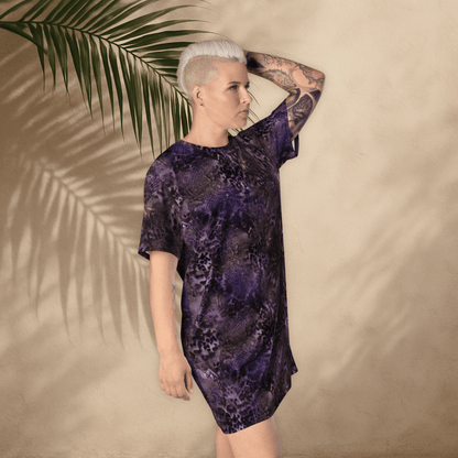 Purple Animal Print T-Shirt Dress – Oversized Snake & Leopard Mix for Bold Streetwear
