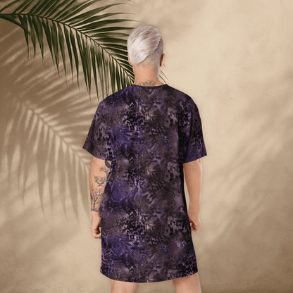 Purple Animal Print T-Shirt Dress – Oversized Snake & Leopard Mix for Bold Streetwear