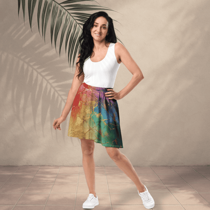 Radiant Repair Skater Skirt | Rainbow Kintsugi - Inspired Gradient with Gold Veins - Skater Skirt