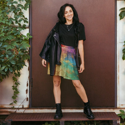 Radiant Repair Skater Skirt | Rainbow Kintsugi - Inspired Gradient with Gold Veins - Skater Skirt