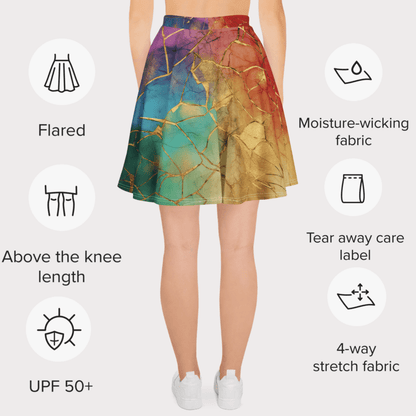 Radiant Repair Skater Skirt | Rainbow Kintsugi - Inspired Gradient with Gold Veins - Skater Skirt