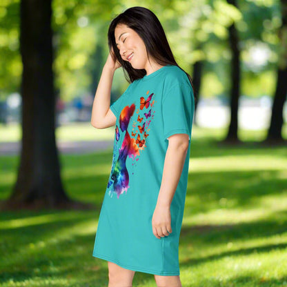 Rainbow Pregnant Woman Butterfly Watercolor Oversized T-shirt Dress 2XS - 6XL - Novelty T-Shirt Dress