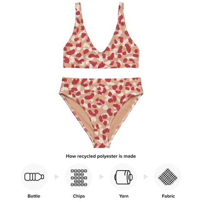 Red and Tan Leopard Print Recycled High - Waisted Bikini XS - 3XL - Ladies Bikini