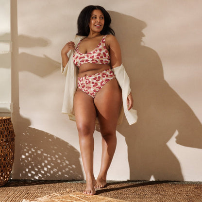 Red and Tan Leopard Print Recycled High - Waisted Bikini XS - 3XL - Ladies Bikini