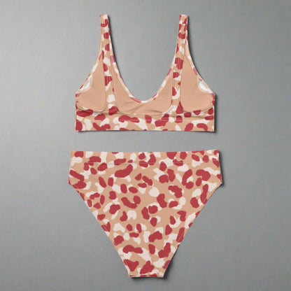 Red and Tan Leopard Print Recycled High - Waisted Bikini XS - 3XL - Ladies Bikini