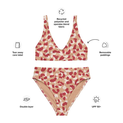 Red and Tan Leopard Print Recycled High - Waisted Bikini XS - 3XL - Ladies Bikini