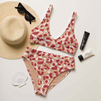 Red and Tan Leopard Print Recycled High - Waisted Bikini XS - 3XL - Ladies Bikini