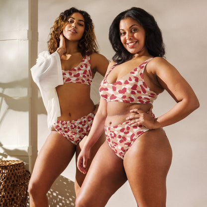 Red and Tan Leopard Print Recycled High - Waisted Bikini XS - 3XL - Ladies Bikini
