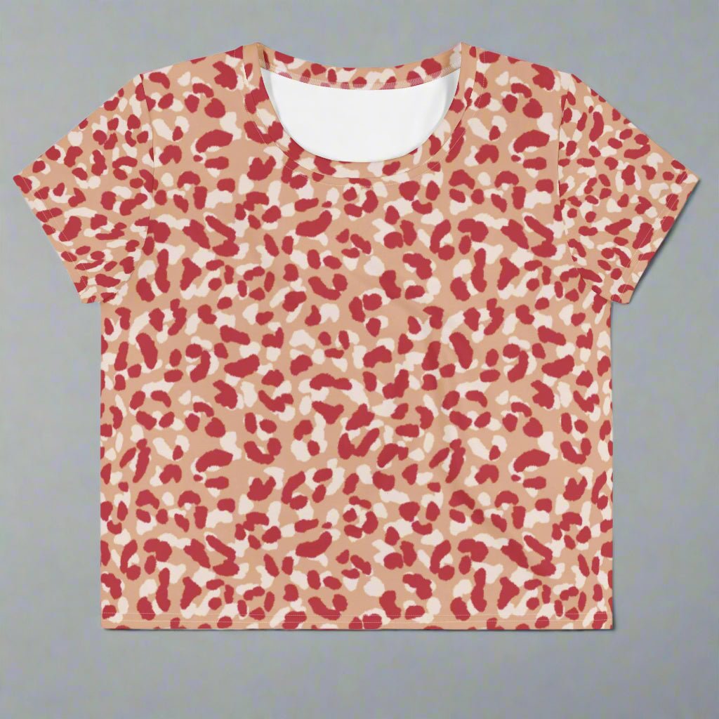 Red Leopard Cropped Tee | All - Over Print Statement Shirt for Bold Babe Energy - Crop Tee
