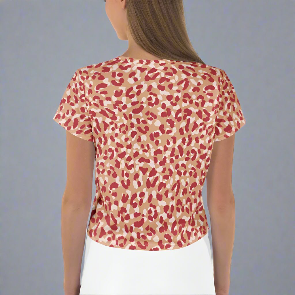 Red Leopard Cropped Tee | All - Over Print Statement Shirt for Bold Babe Energy - Crop Tee