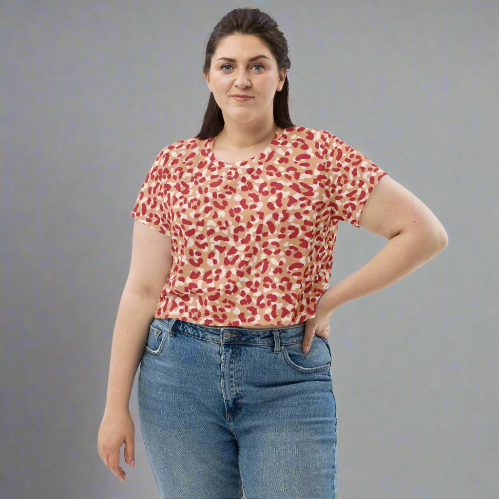 Red Leopard Cropped Tee | All - Over Print Statement Shirt for Bold Babe Energy - Crop Tee