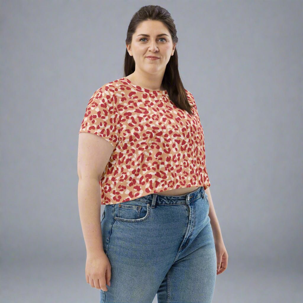 Red Leopard Cropped Tee | All - Over Print Statement Shirt for Bold Babe Energy - Crop Tee
