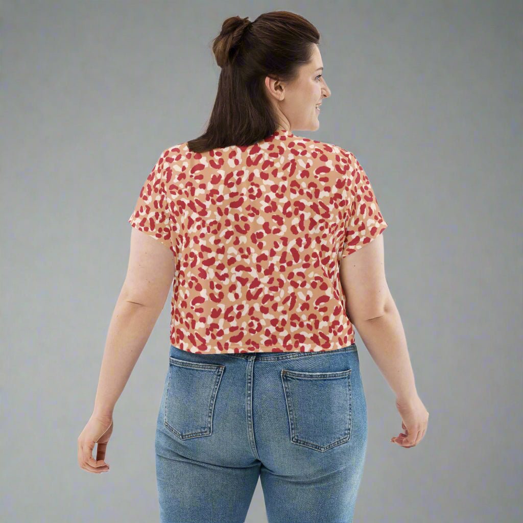 Red Leopard Cropped Tee | All - Over Print Statement Shirt for Bold Babe Energy - Crop Tee