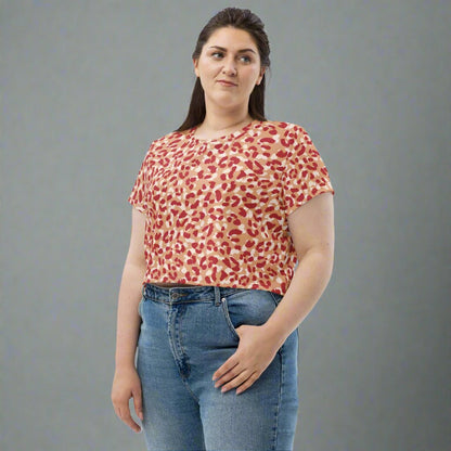 Red Leopard Cropped Tee | All - Over Print Statement Shirt for Bold Babe Energy - Crop Tee