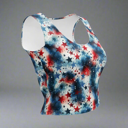 Red White & Blue Star Print Crop Top – 4th of July Tank for Women - Crop Top