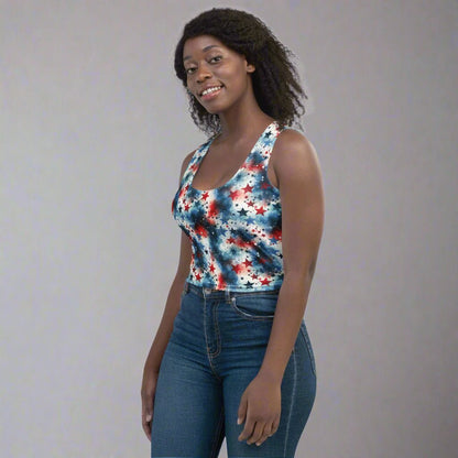 Red White & Blue Star Print Crop Top – 4th of July Tank for Women - Crop Top