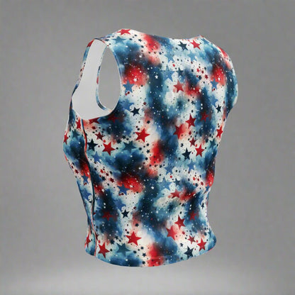 Red White & Blue Star Print Crop Top – 4th of July Tank for Women - Crop Top