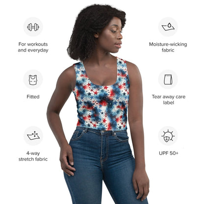 Red White & Blue Star Print Crop Top – 4th of July Tank for Women - Crop Top