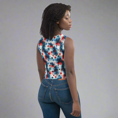 Red White & Blue Star Print Crop Top – 4th of July Tank for Women - Crop Top