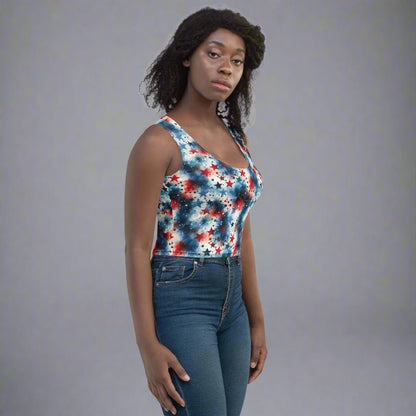 Red White & Blue Star Print Crop Top – 4th of July Tank for Women - Crop Top