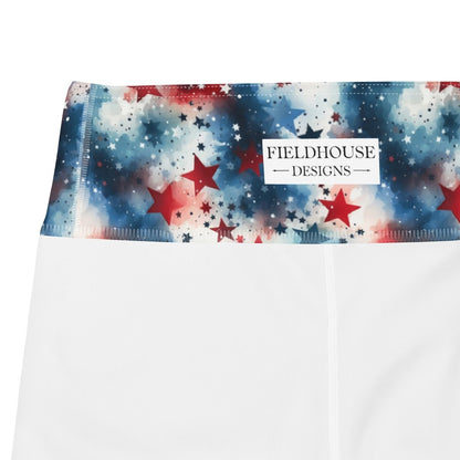 Red, White & Boom Yoga Capri Leggings – Patriotic Starburst Print - Capri Leggings
