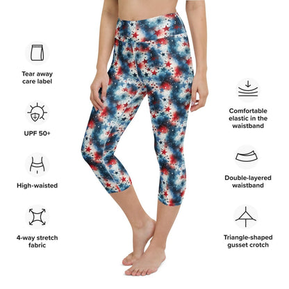 Red, White & Boom Yoga Capri Leggings – Patriotic Starburst Print - Capri Leggings