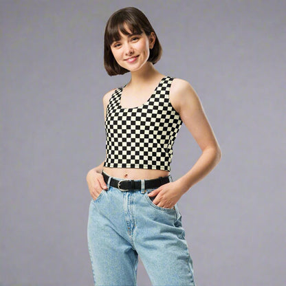 Retro Checkerboard Crop – All - Over Print Y2K Tank Top - Crop Tank