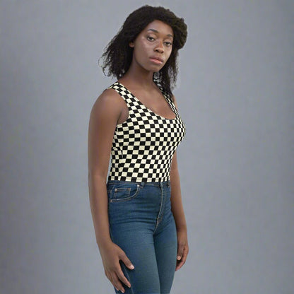 Retro Checkerboard Crop – All - Over Print Y2K Tank Top - Crop Tank