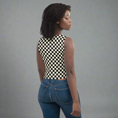 Retro Checkerboard Crop – All - Over Print Y2K Tank Top - Crop Tank