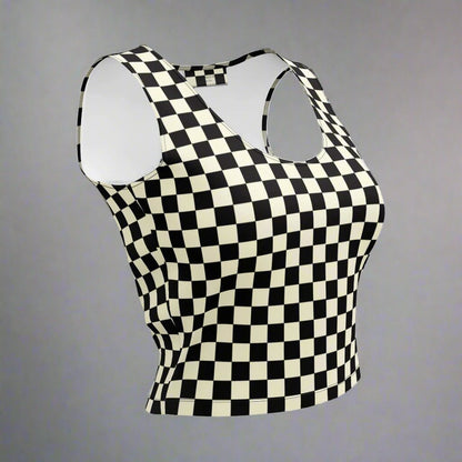Retro Checkerboard Crop – All - Over Print Y2K Tank Top - Crop Tank