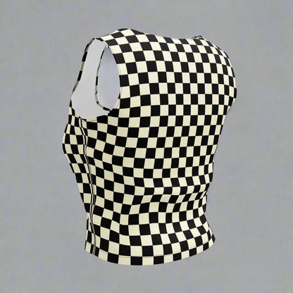 Retro Checkerboard Crop – All - Over Print Y2K Tank Top - Crop Tank