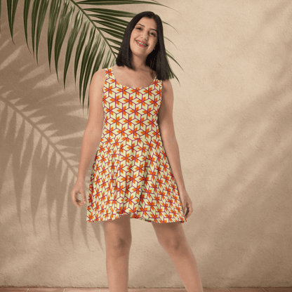 Retro Geometric Pattern Sleeveless Skater Dress XS - 3XL