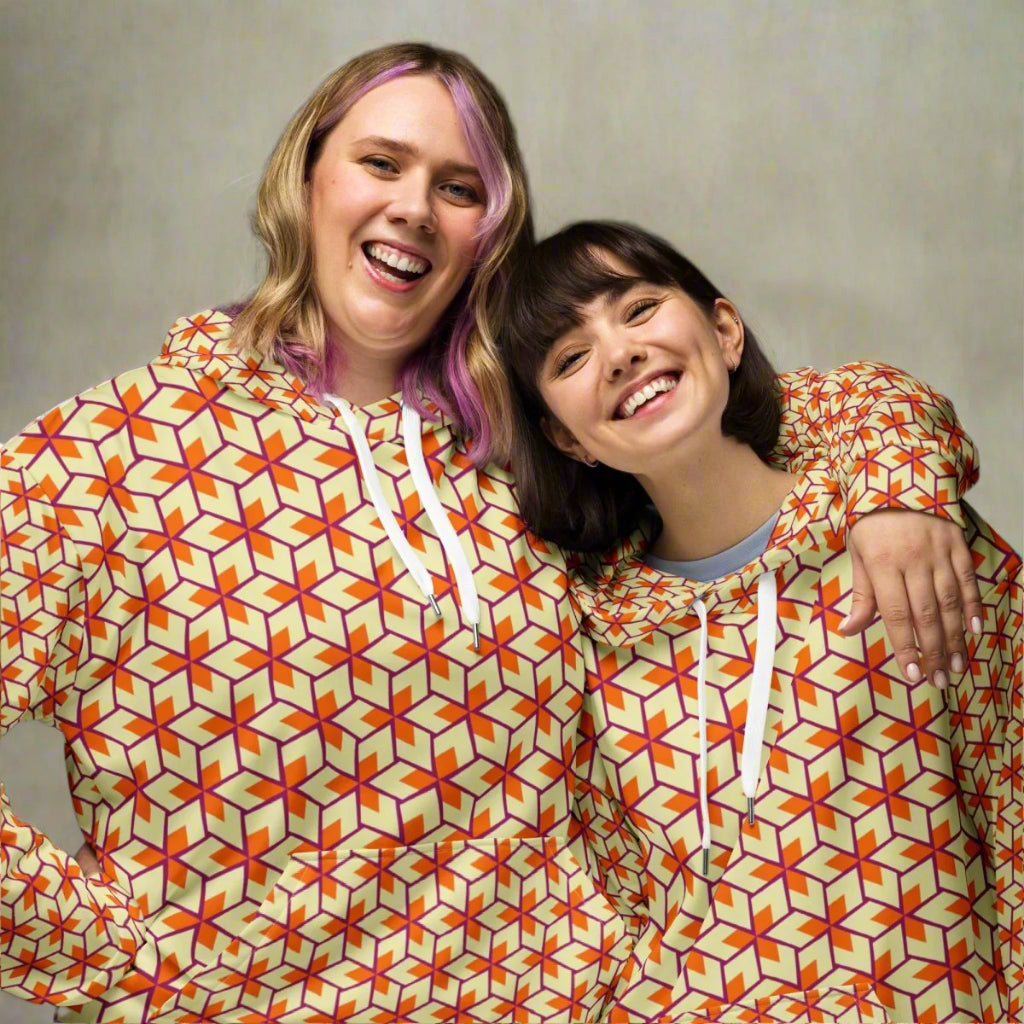 Retro Geometric Unisex Hoodie 2XS - 6XL Recycled Pullover - Eco - Friendly Hoodie