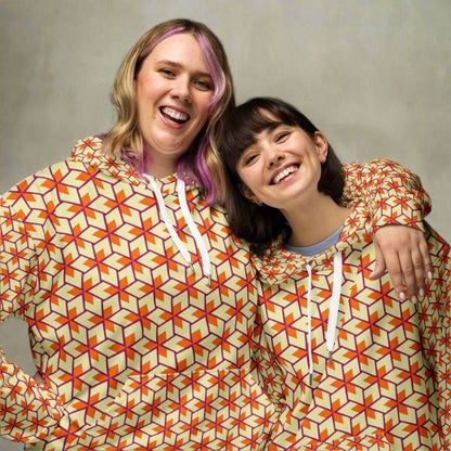 Retro Geometric Unisex Hoodie 2XS - 6XL Recycled Pullover - Eco - Friendly Hoodie
