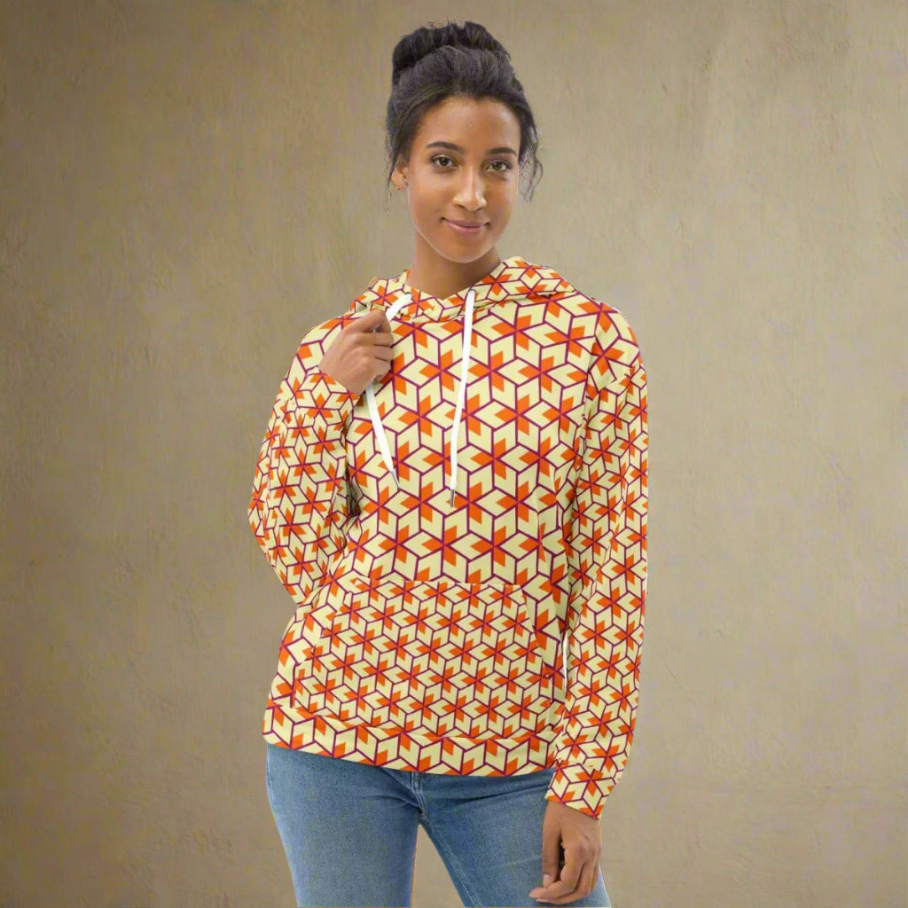 Retro Geometric Unisex Hoodie 2XS - 6XL Recycled Pullover - Eco - Friendly Hoodie