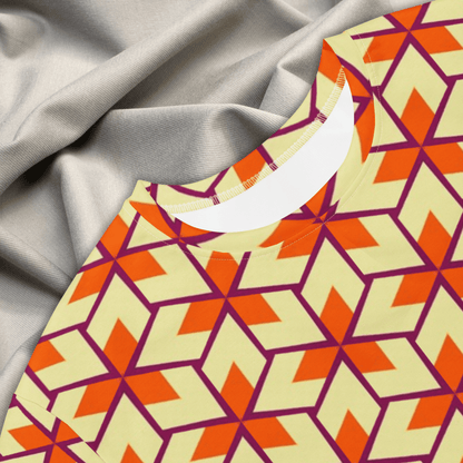 Retro Geometric T-Shirt Dress – Oversized Vintage Mod Dress in Warm Sunset Colors