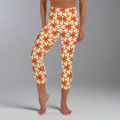 Retro Geometric Yoga Capri Leggings - FieldHouse Designs - Capri Leggings