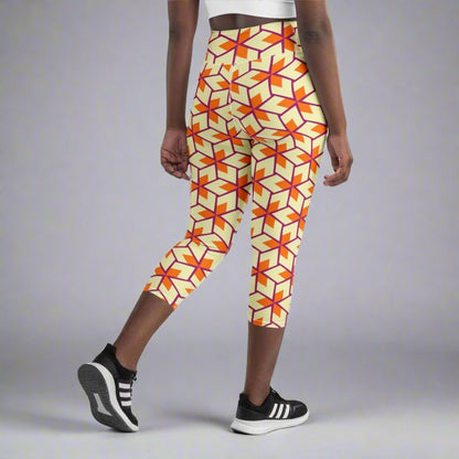 Retro Geometric Yoga Capri Leggings - FieldHouse Designs - Capri Leggings