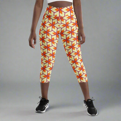 Retro Geometric Yoga Capri Leggings - FieldHouse Designs - Capri Leggings