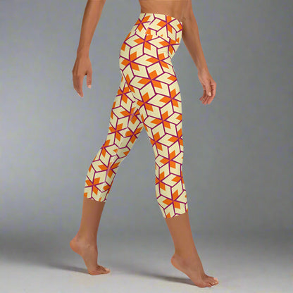 Retro Geometric Yoga Capri Leggings - FieldHouse Designs - Capri Leggings