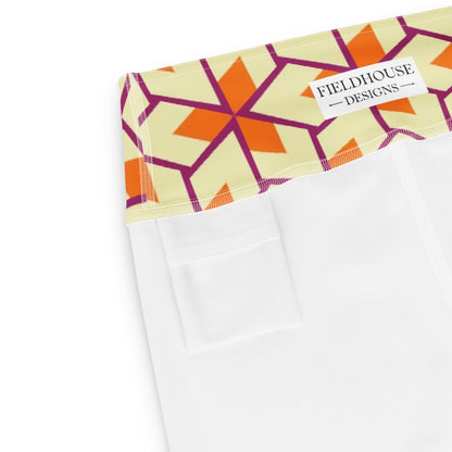 Retro Geometric Yoga Capri Leggings - XS - XL - Capri Leggings